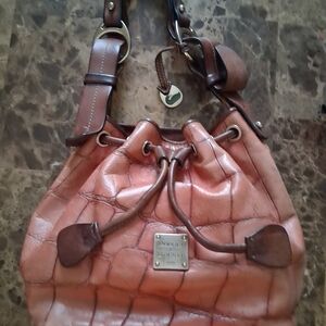 Dooney & Bourke Salmon Pink and Brown Leather Shoulder Bag Serial #J880943